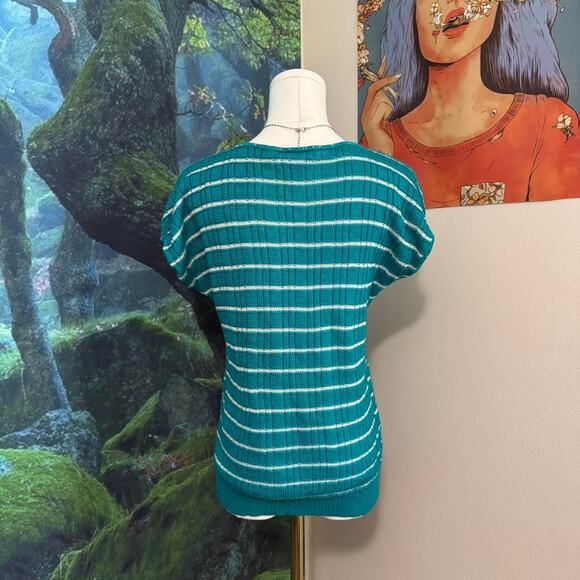 vintage turquoise striped knit top made in usa minimalist retro - Picture 2 of 6